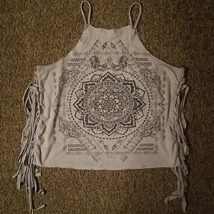 Charlotte Russe Mandala Fringe Crop Top Size XS